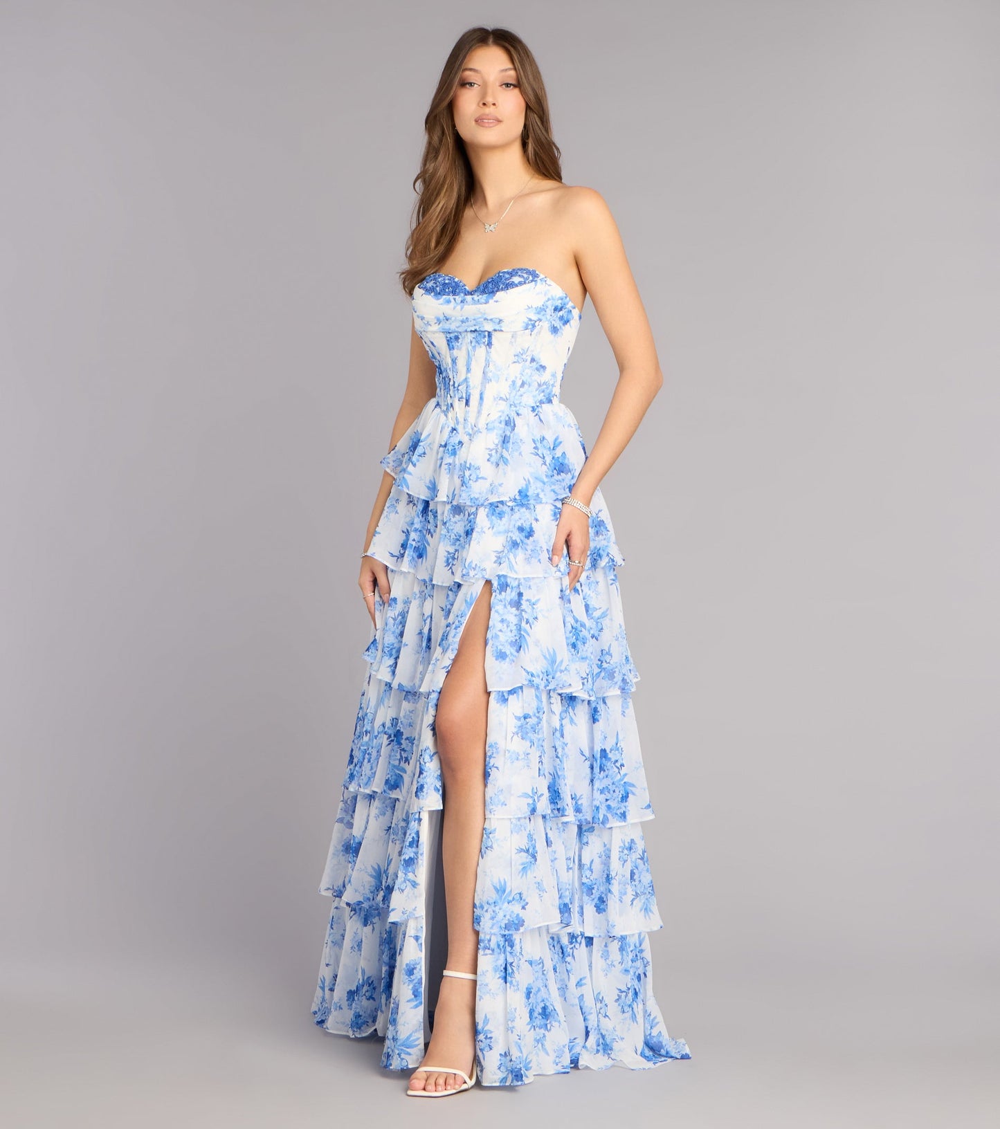 Amalia Floral Chiffon Formal Dress