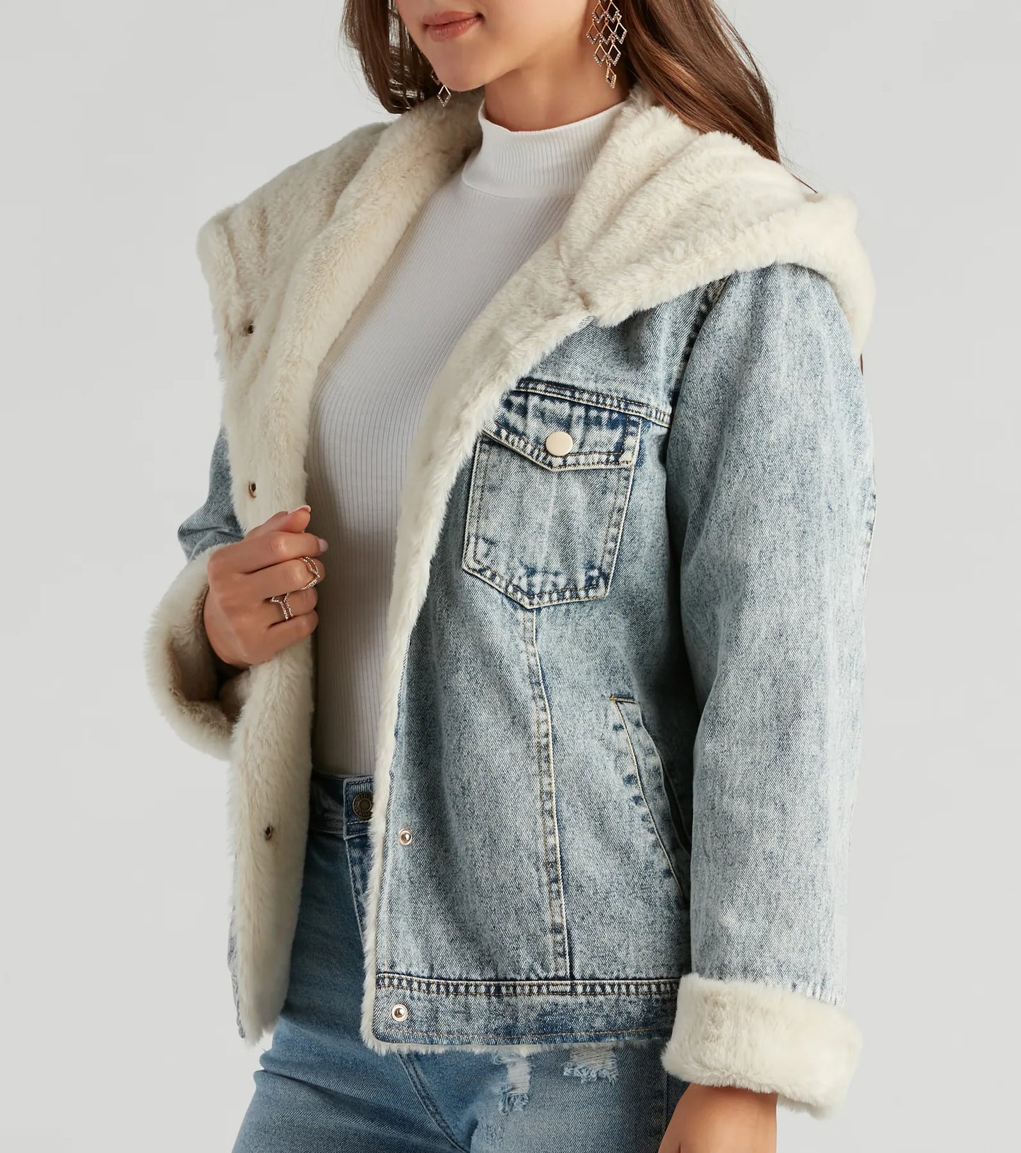 All The Feels Faux Fur Lined Denim Jacket