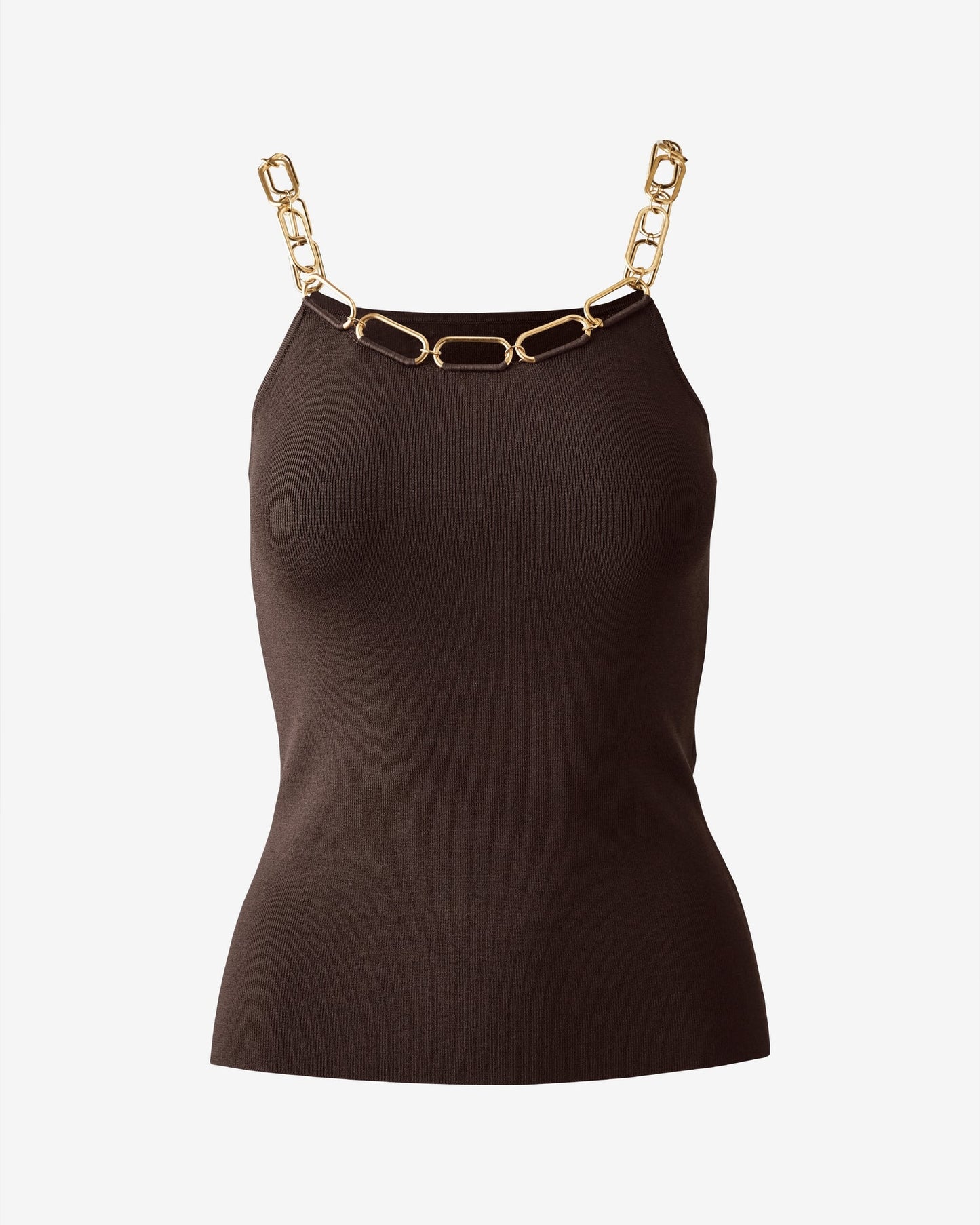 Fine Gauge Chain Scoop Neck Sweater Top Safari Brown