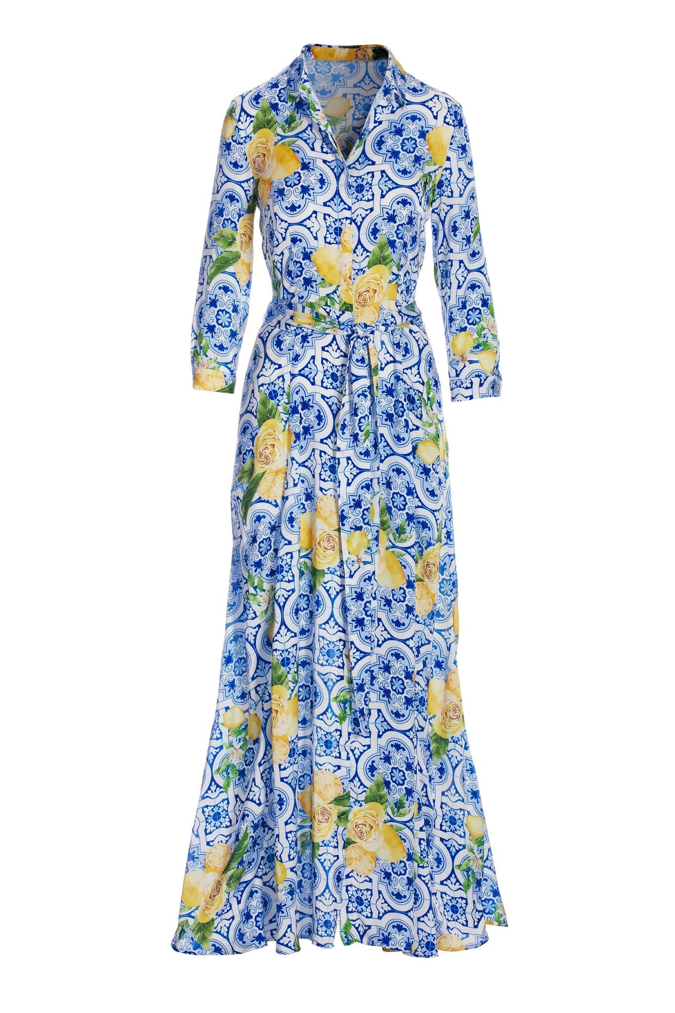 Flora Tiles Shirt Dress Blue Multi