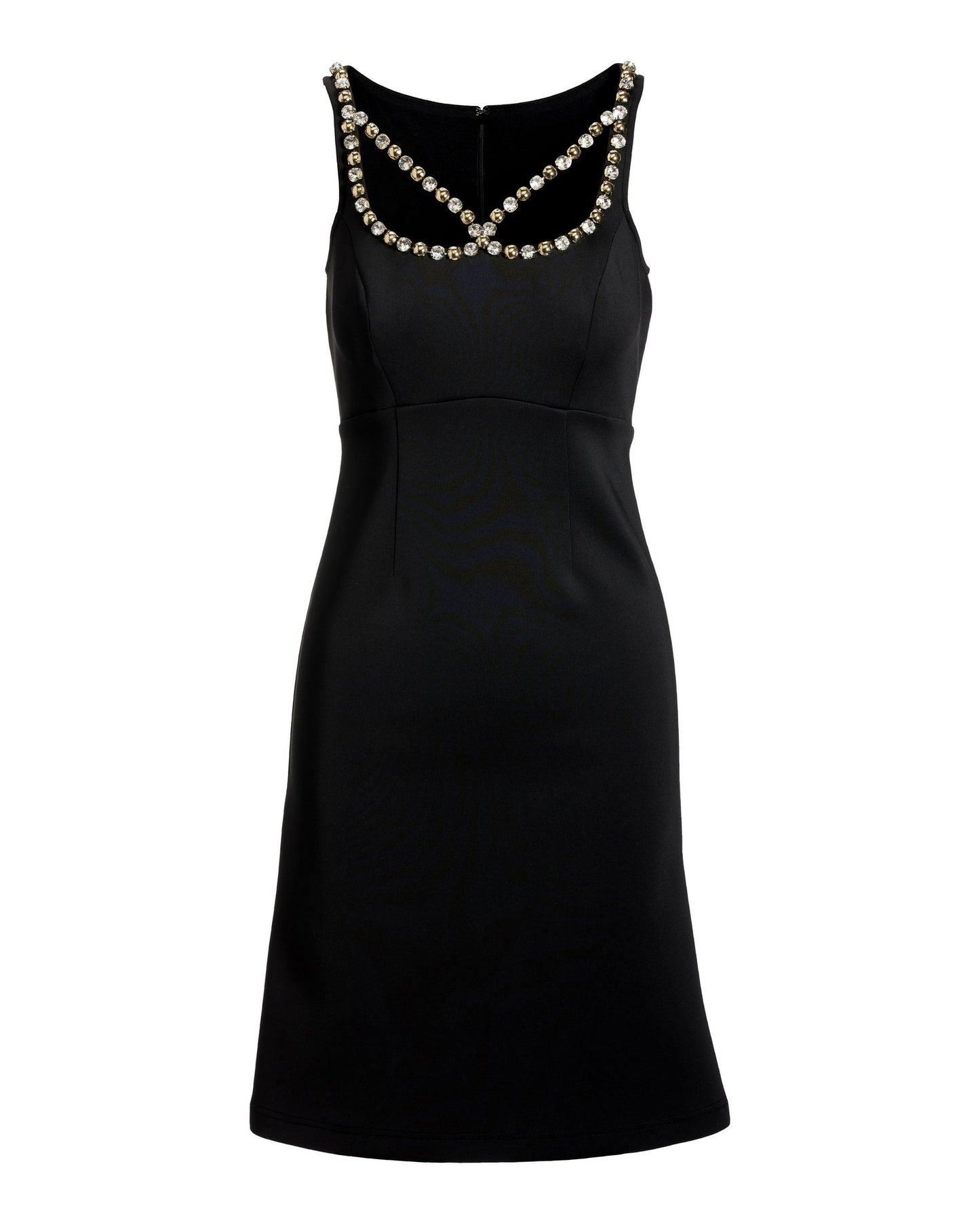 Embellished Neckline Scuba A Line Dress Black