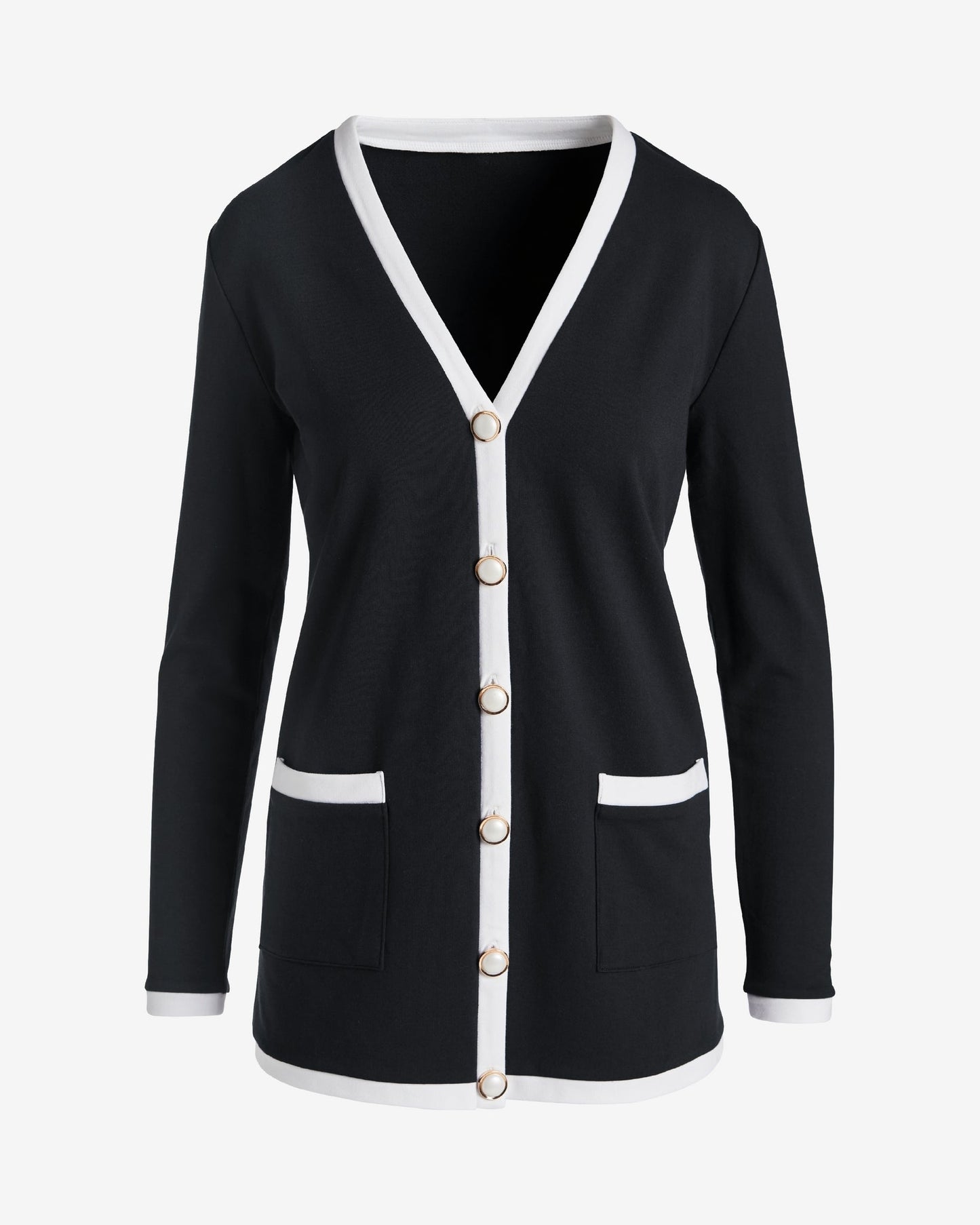 French Terry Color-block Cardigan Black/White