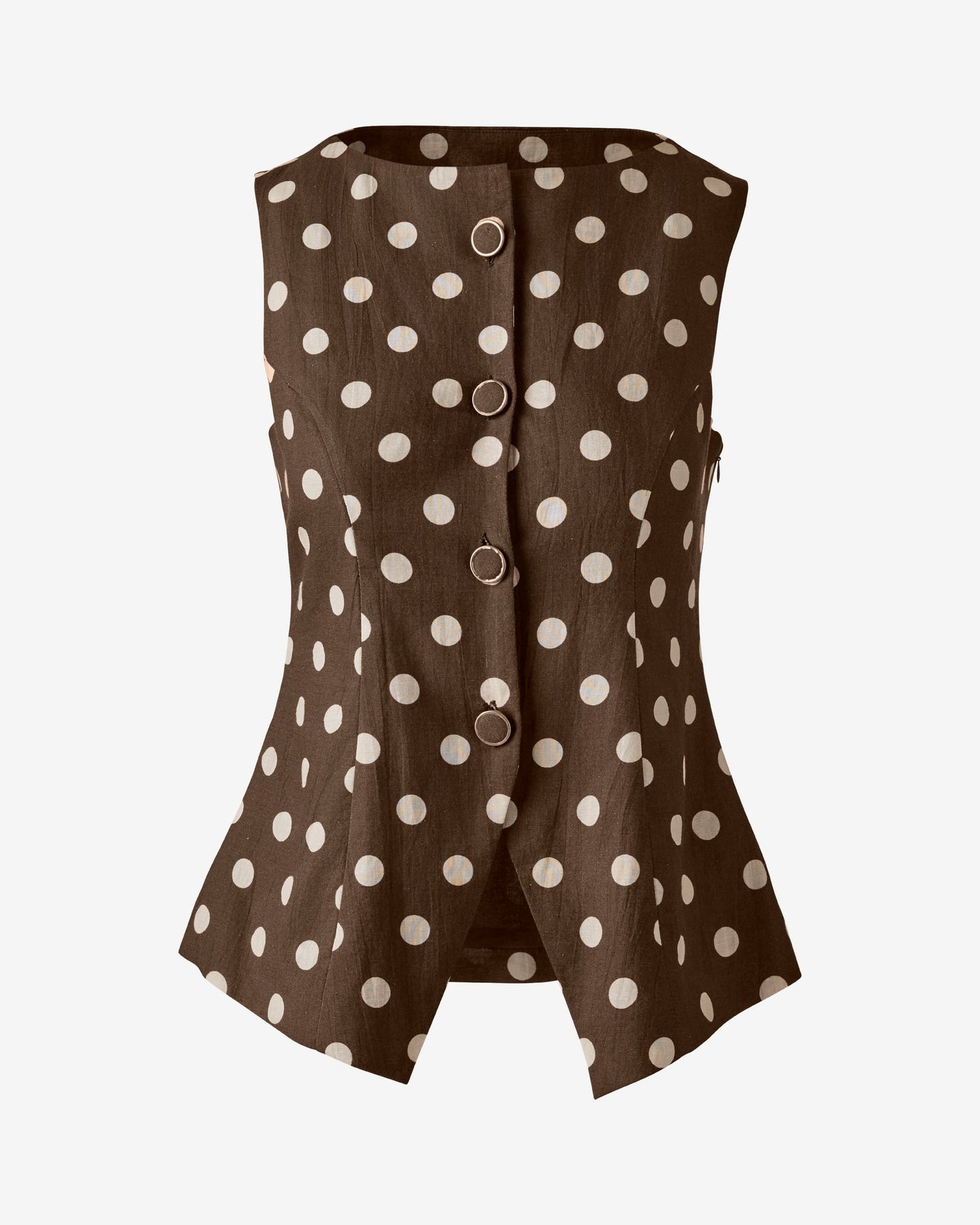 Elevated Linen Dot Printed Vest Chocolate Dot