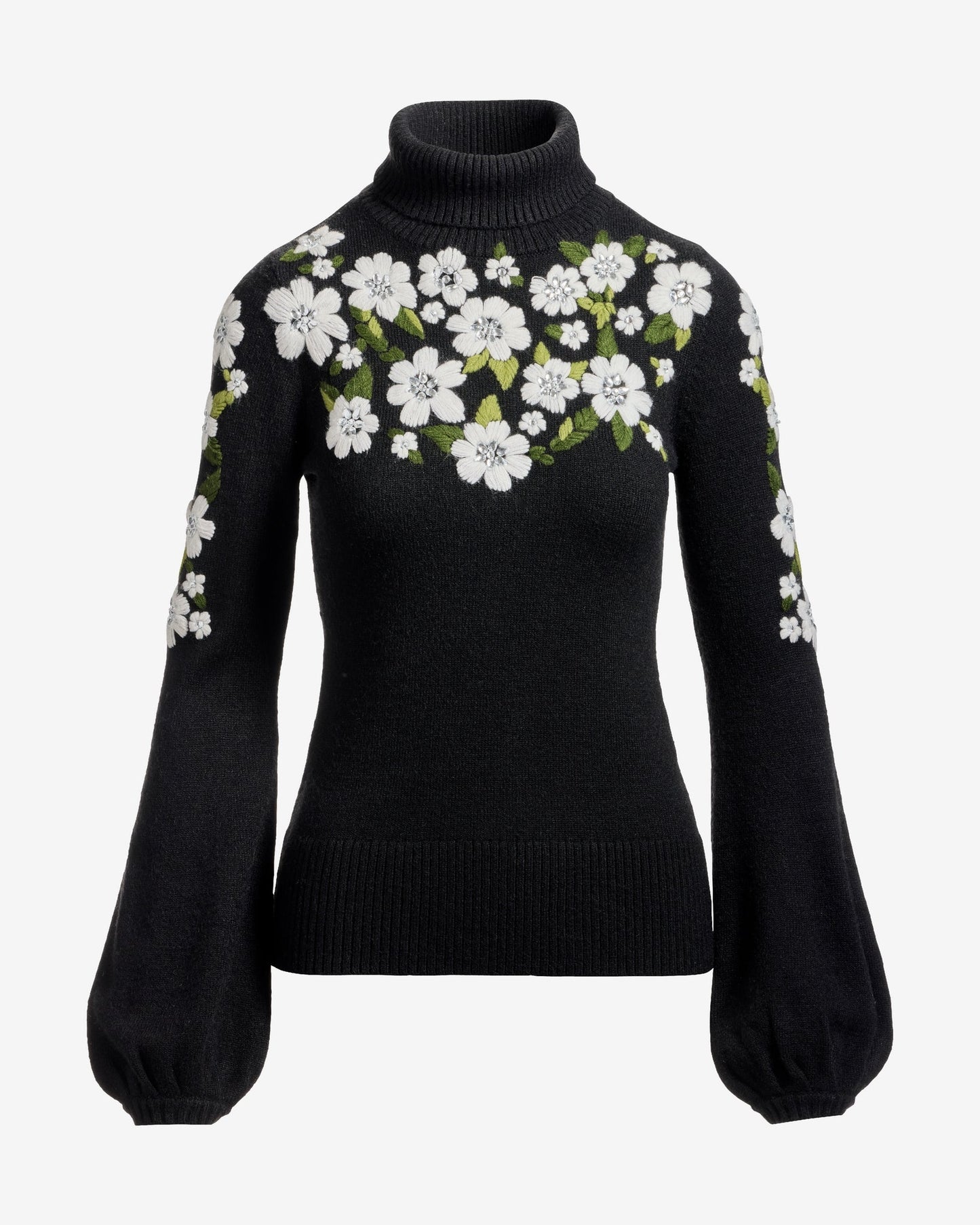 Flower Embroidered Turtleneck Sweater Proper Black