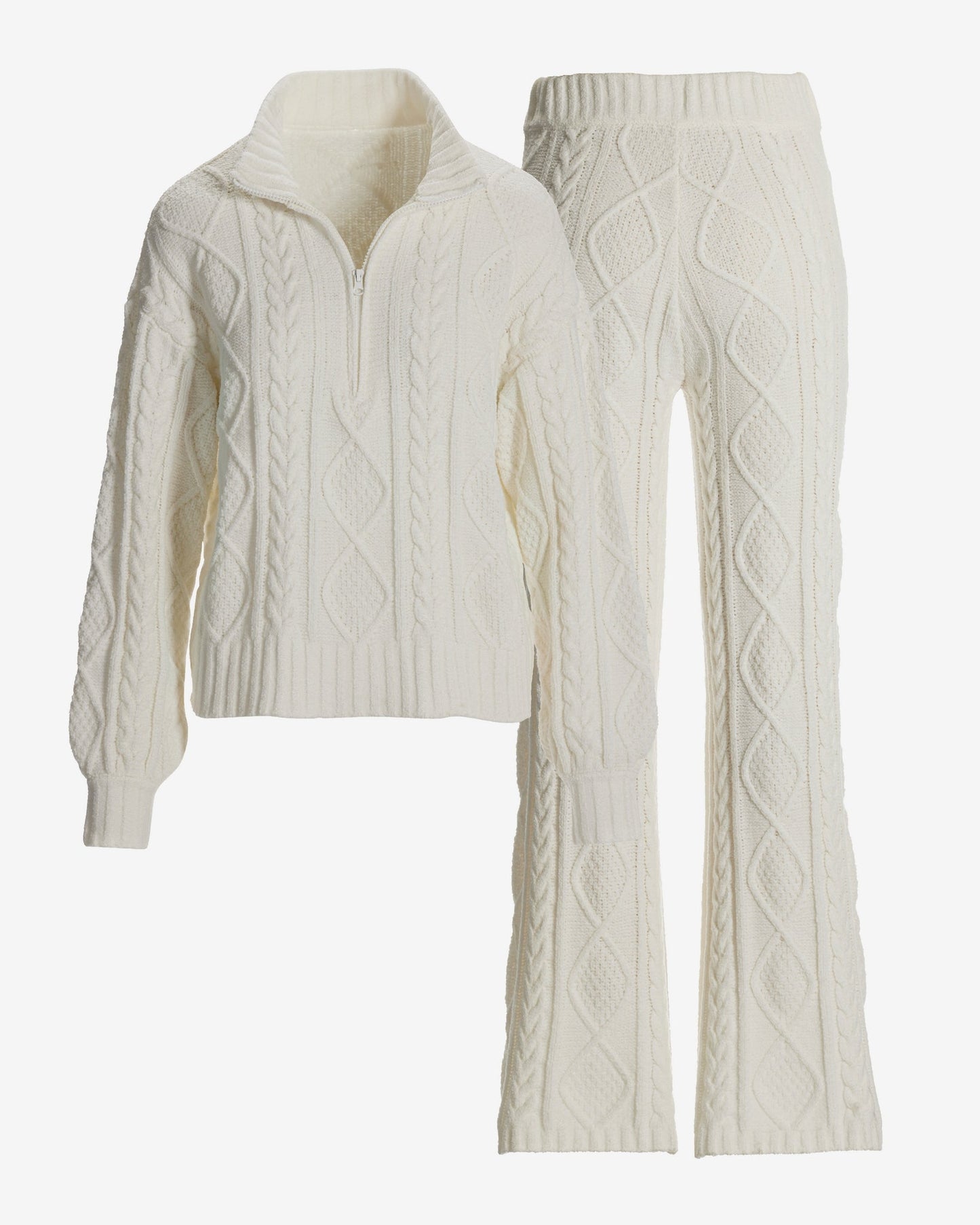 Half Zip Cable Lounge Set Off White