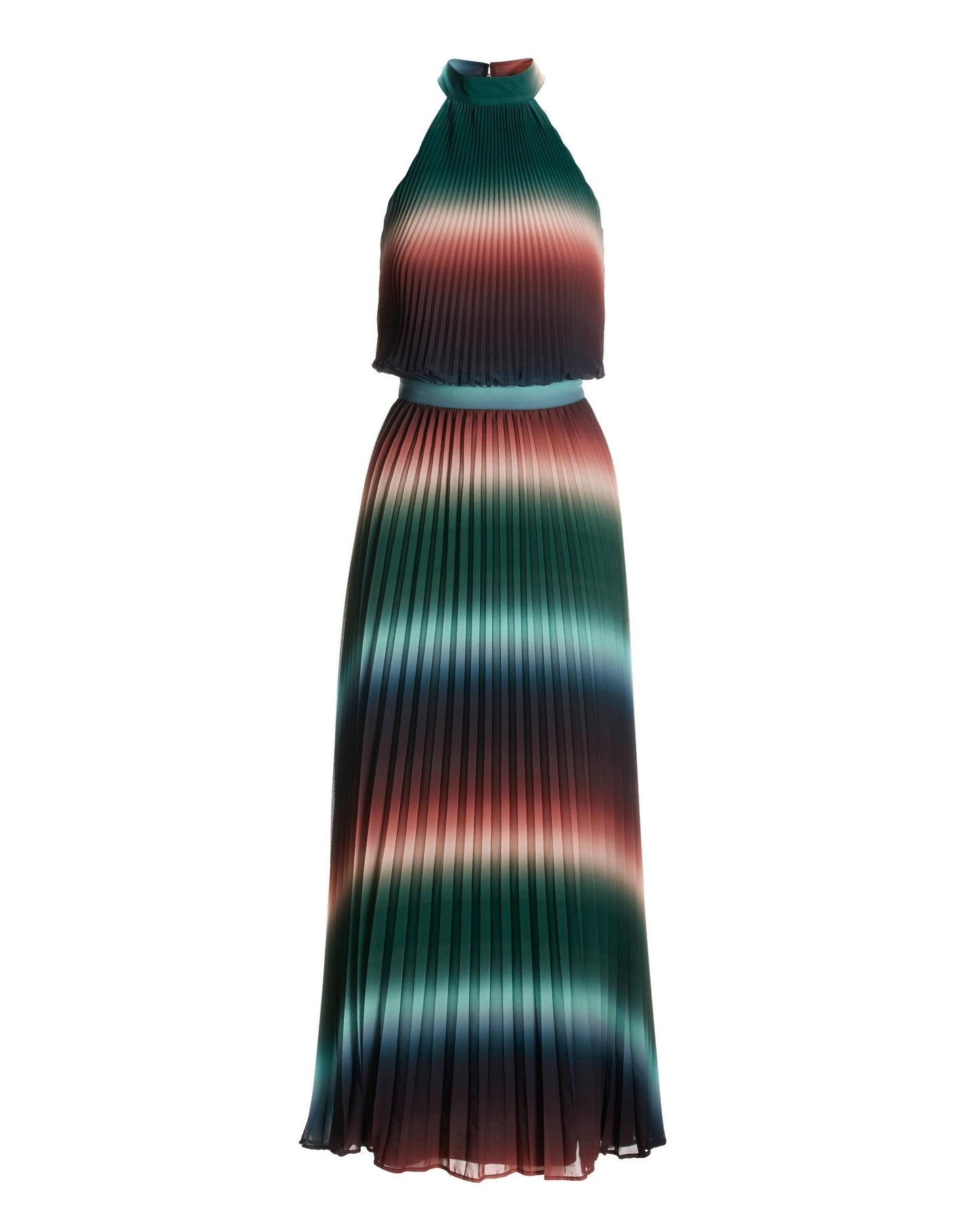 High Neck Pleated Ombre Maxi Blue Green