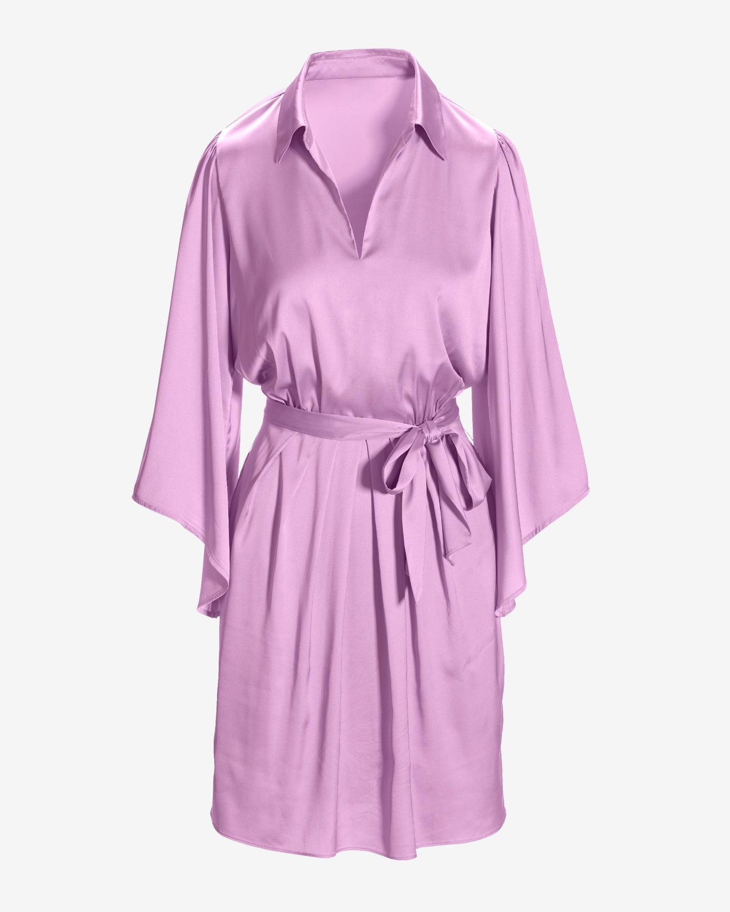 Flare Sleeve Collared Charmeuse Dress Orchid Bouquet