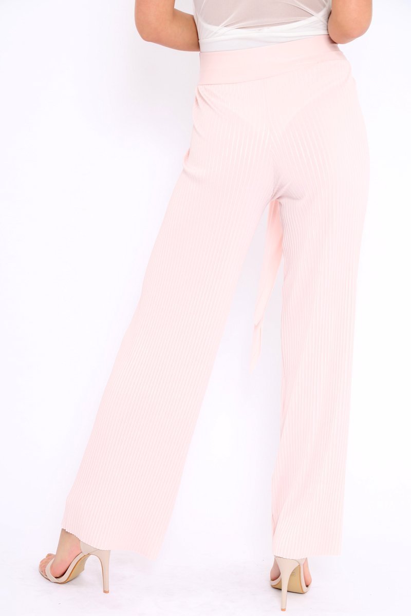 Baby Pink Wide Legged Pleated Trousers - Chantel