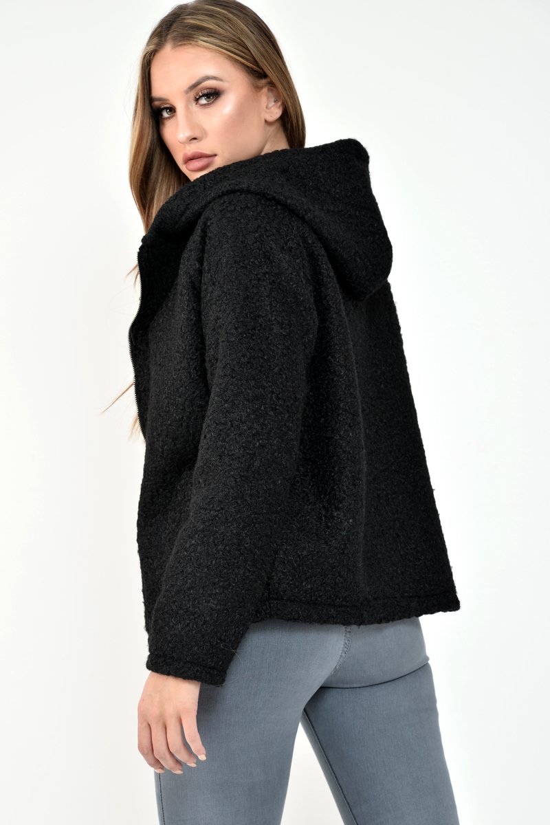 Black Borg Hooded Zipper Front Coat - Bryley