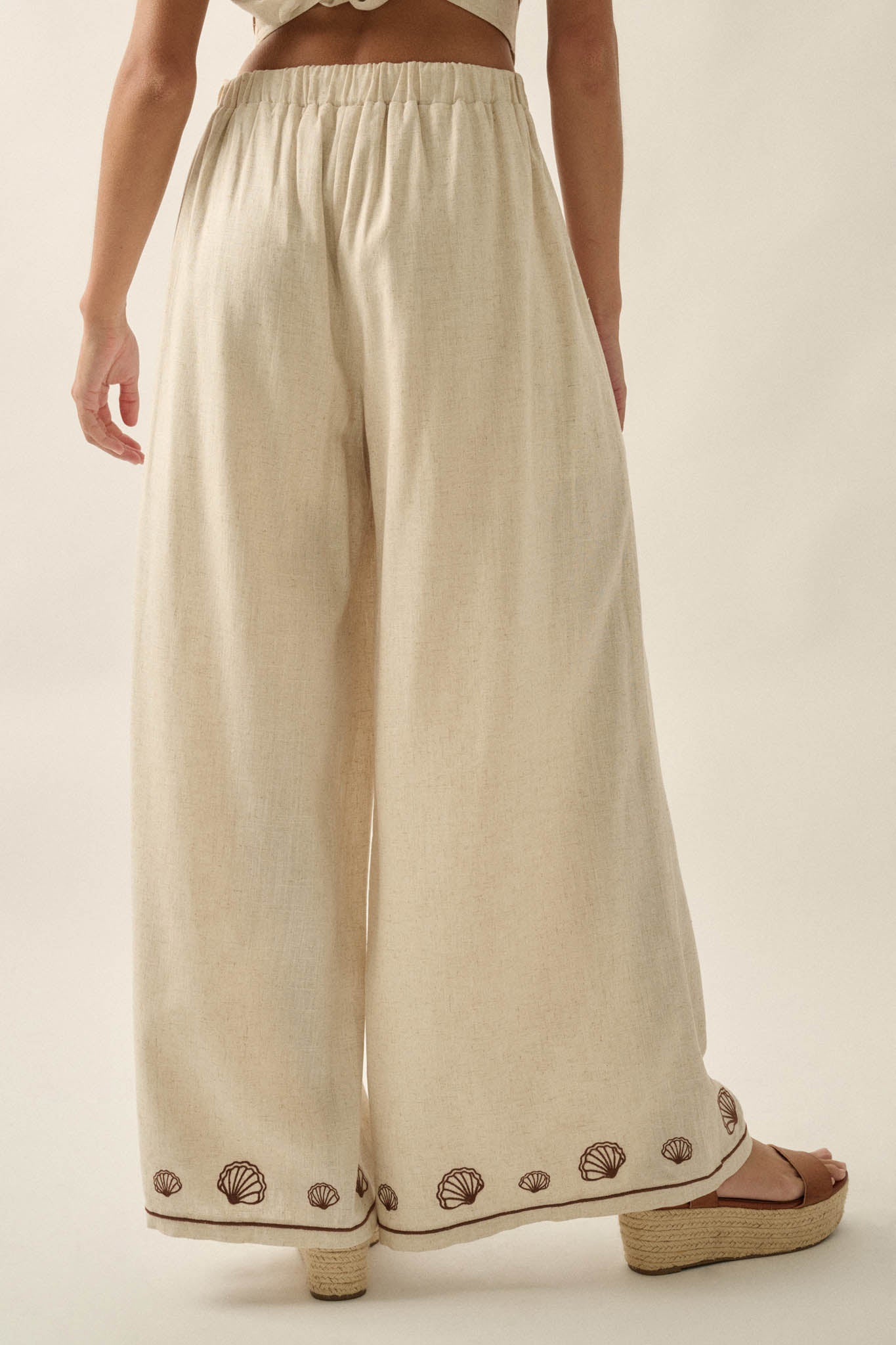 For Shore Shell-Embroidered Wide-Leg Pocket Pants