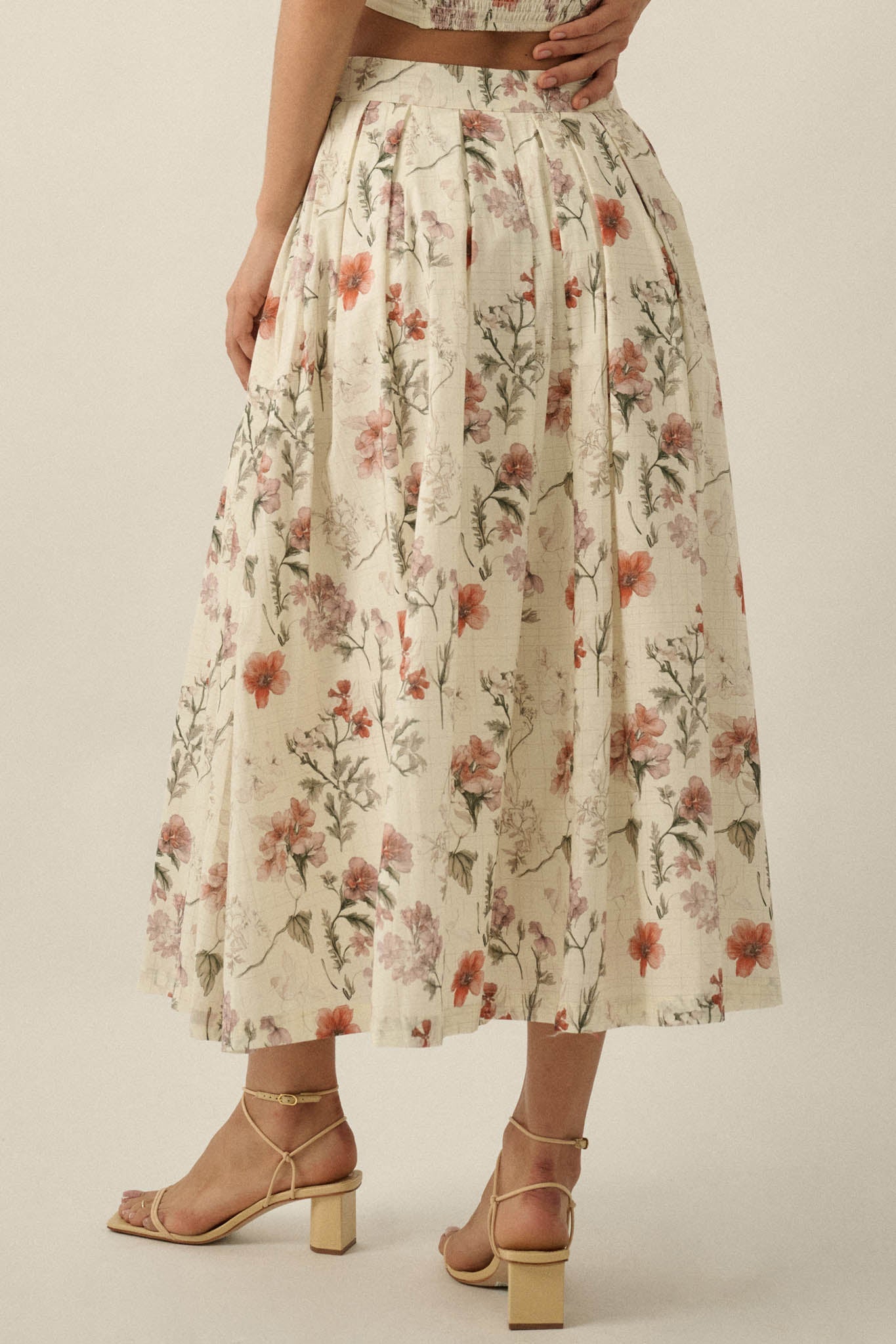 Beautiful Bouquet Floral-Print Pleated Midi Skirt