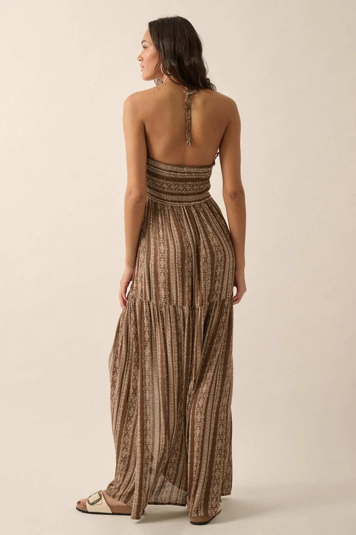 Traveling Soul Geo-Print Striped Halter Maxi Dress