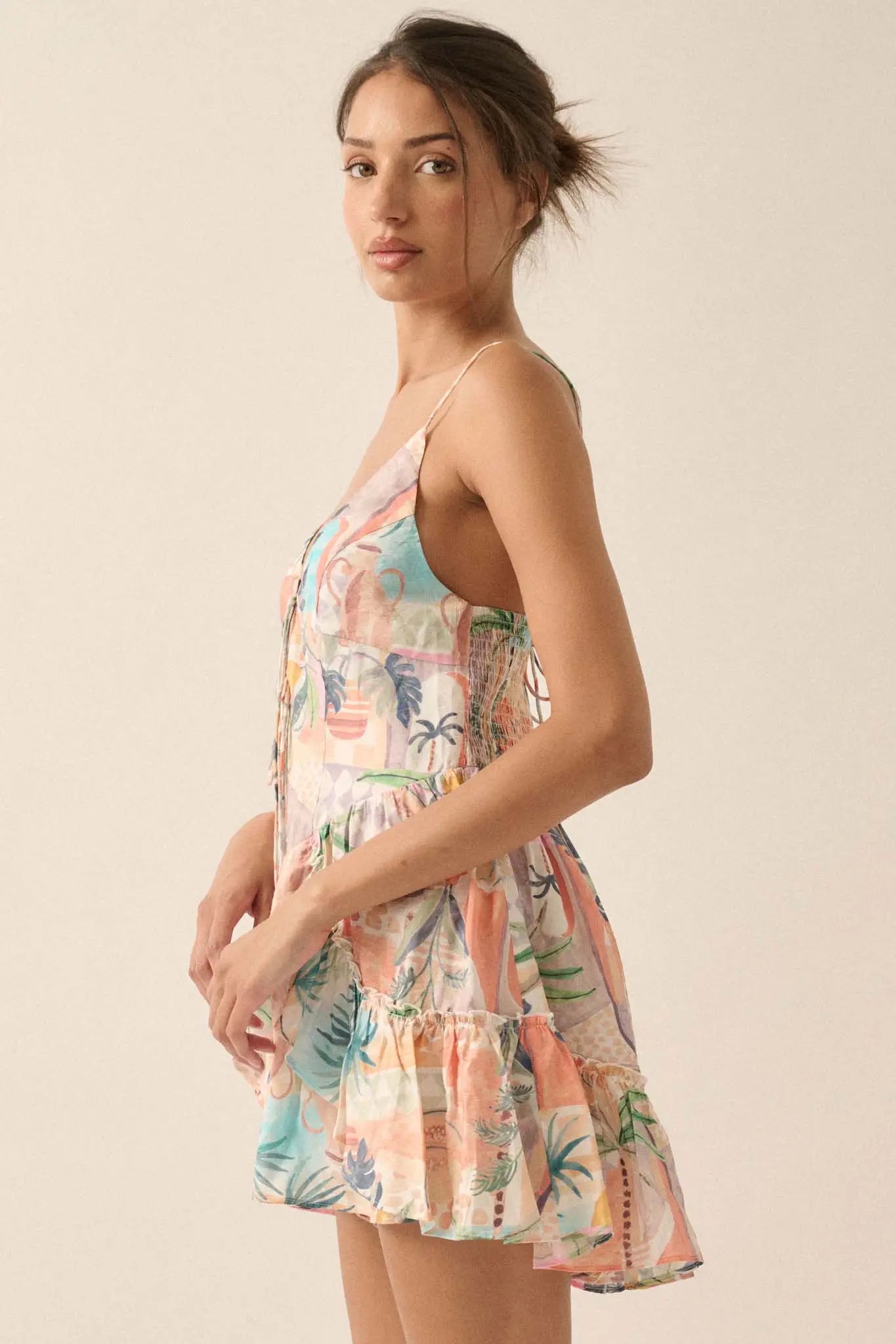 Miami Heat Tropical Motif-Print Tie-Front Romper