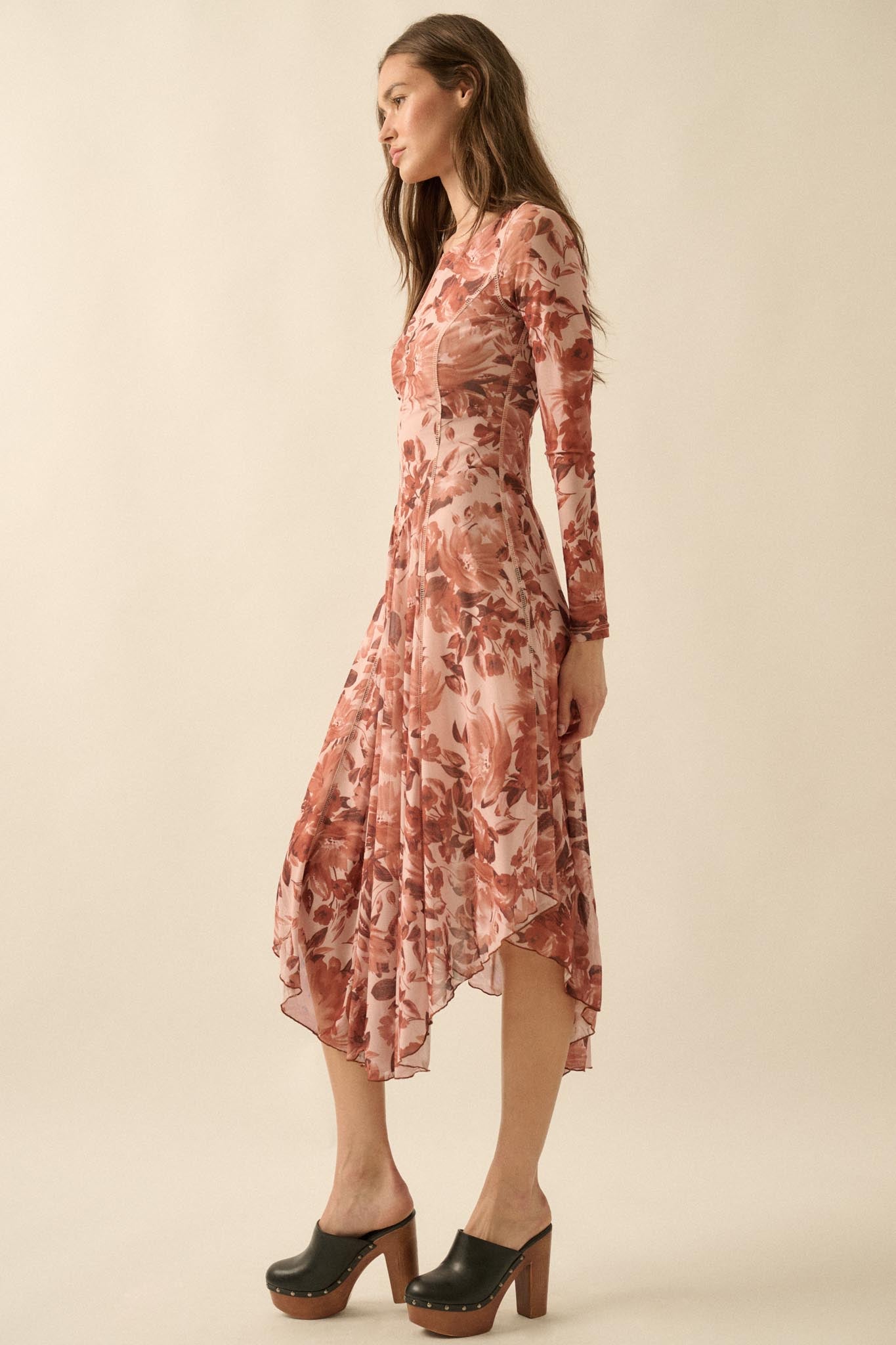 Stellar Stems Floral Mesh Drop-Waist Midi Dress