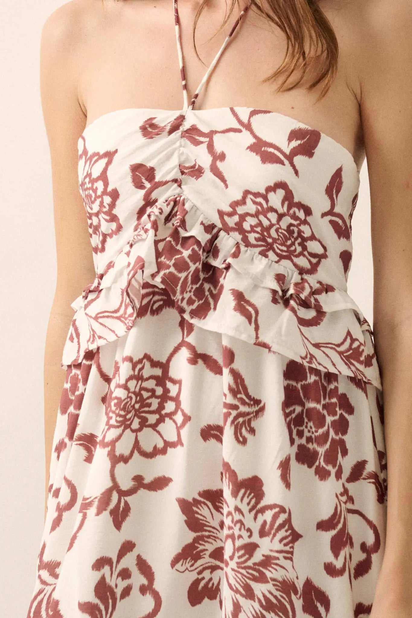 Way to Grow Floral Ruffled Halter Maxi Dress