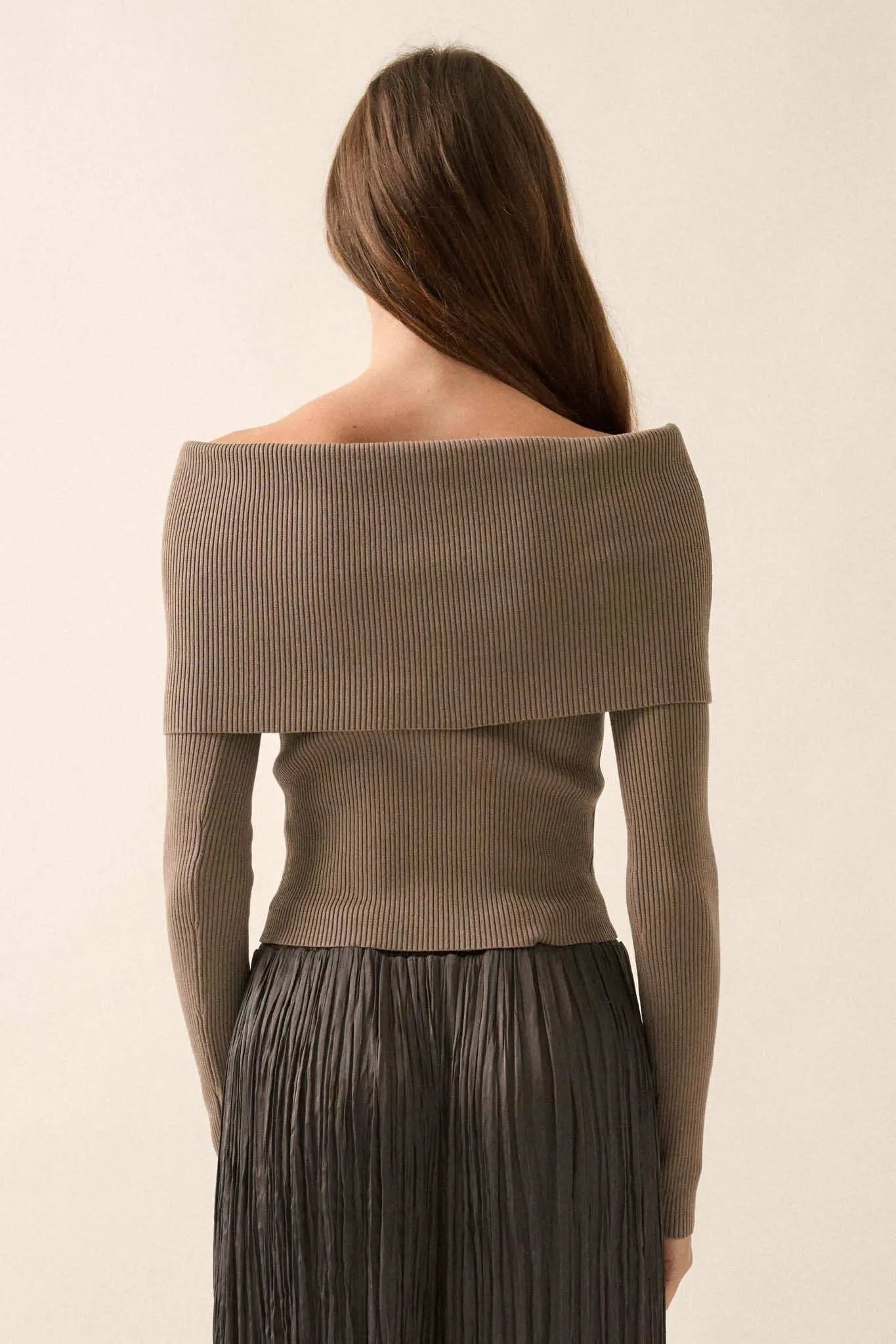 Shaper Fit Rib-Knit Off-Shoulder Foldover Top