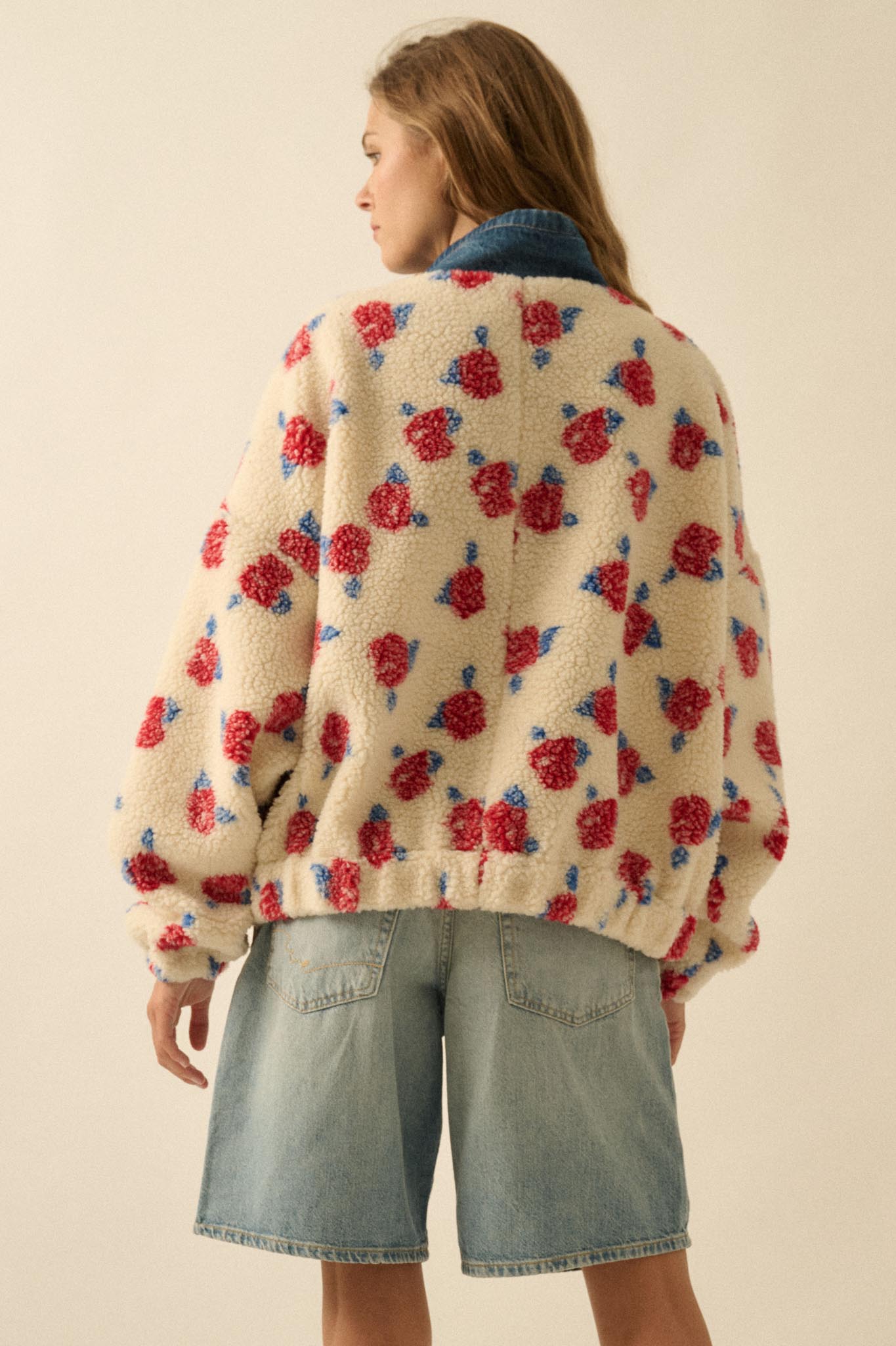 Winter Roses Floral Fleece Half-Zip Pullover