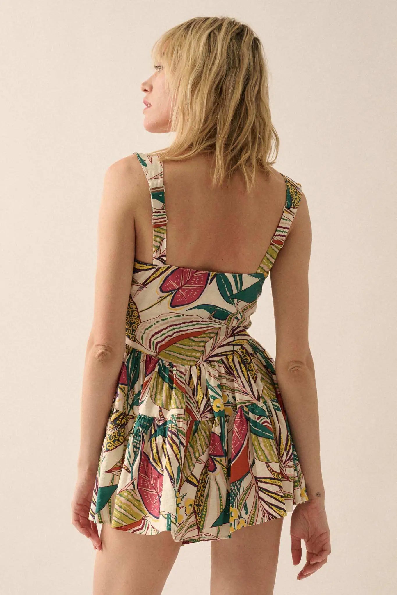 Island Oasis Tropical Floral Fit-and-Flare Romper