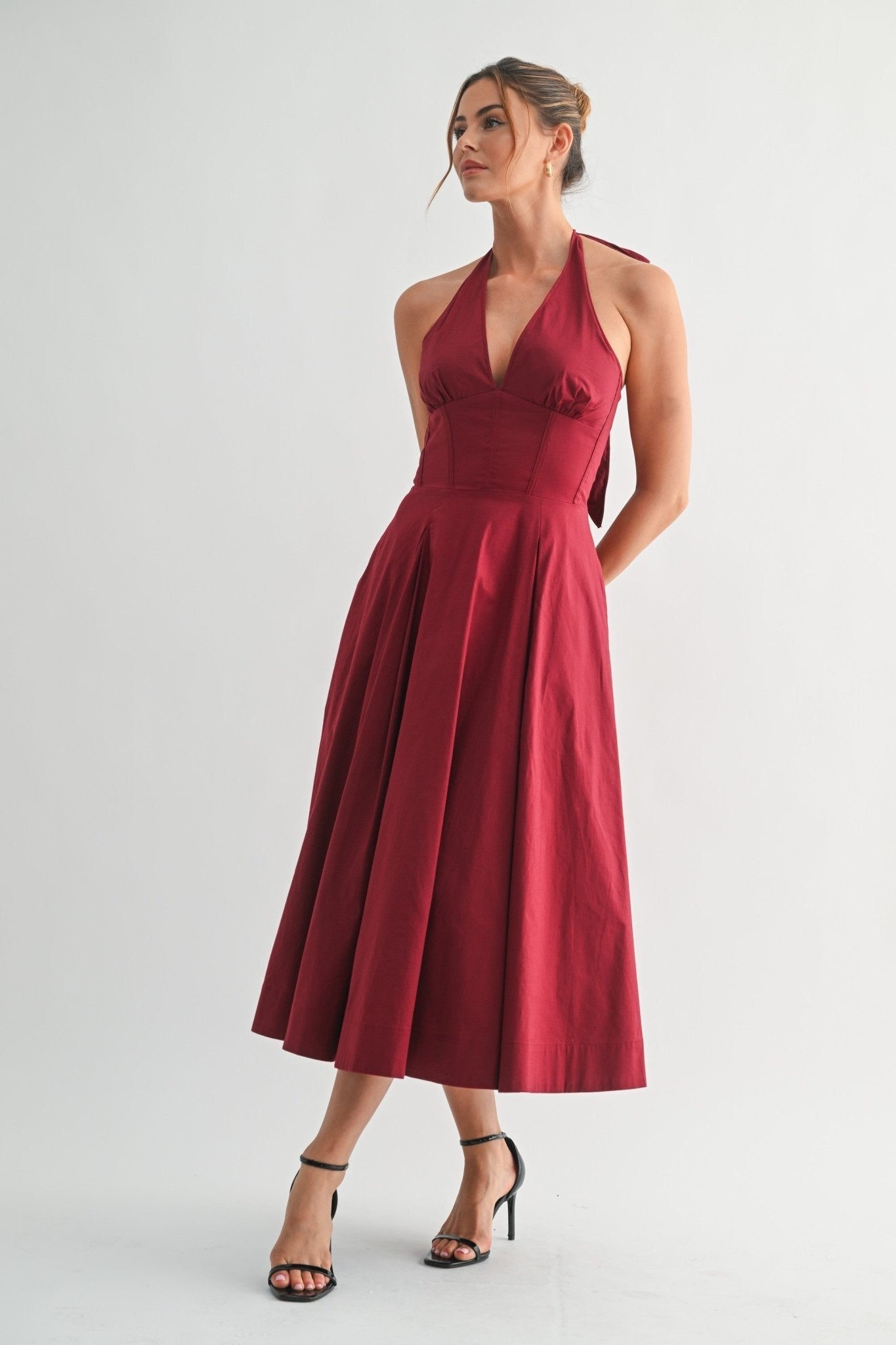 White Halter Manhattan Tie-back Midi Dress