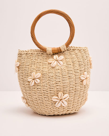 Aura Bloom Woven Embroidered Bucket Bag