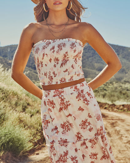 Dusk Prism Smocked Floral Crop Tube Top