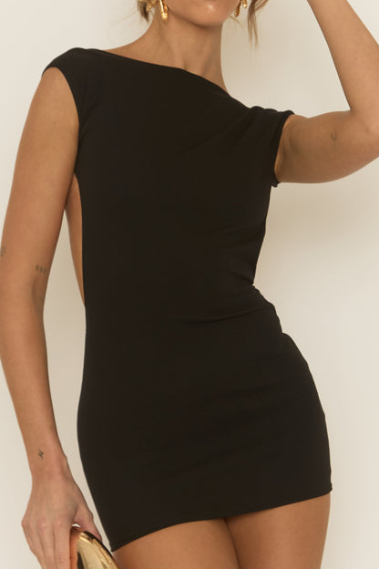 Black Bow Detail Backless Mini Dress - Darcee