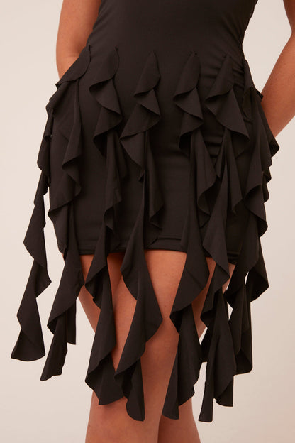 Black Bandeau Frill Hem Mini Dress - Jessie