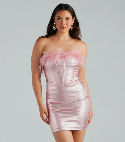 Ally Metallic Marbaou Feather Mini Dress