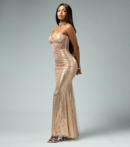Alyson Tulle Pearl Beaded Formal Dress