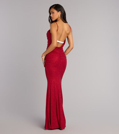 Amelie Ruched Glitter Knit Mermaid Dress