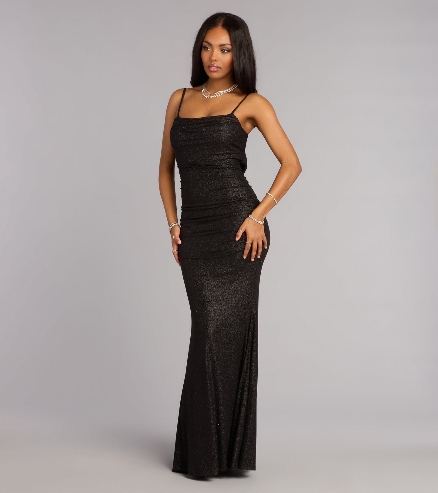 Amelie Ruched Glitter Knit Mermaid Dress
