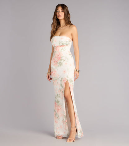 Ana Floral Sequin Beaded Formal Dress