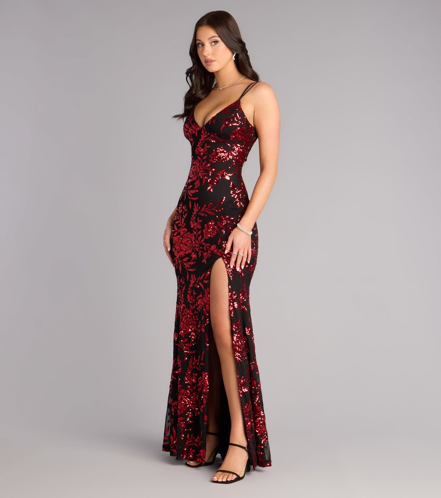 Angela Floral Sequin Formal Dress