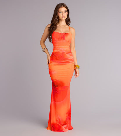 Amy Floral Rhinestone Mesh Formal Dress