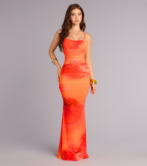 Amy Floral Rhinestone Mesh Formal Dress