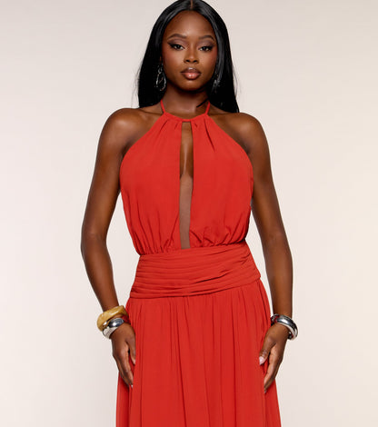 Analia Chiffon Halter Cutout A-Line Dress