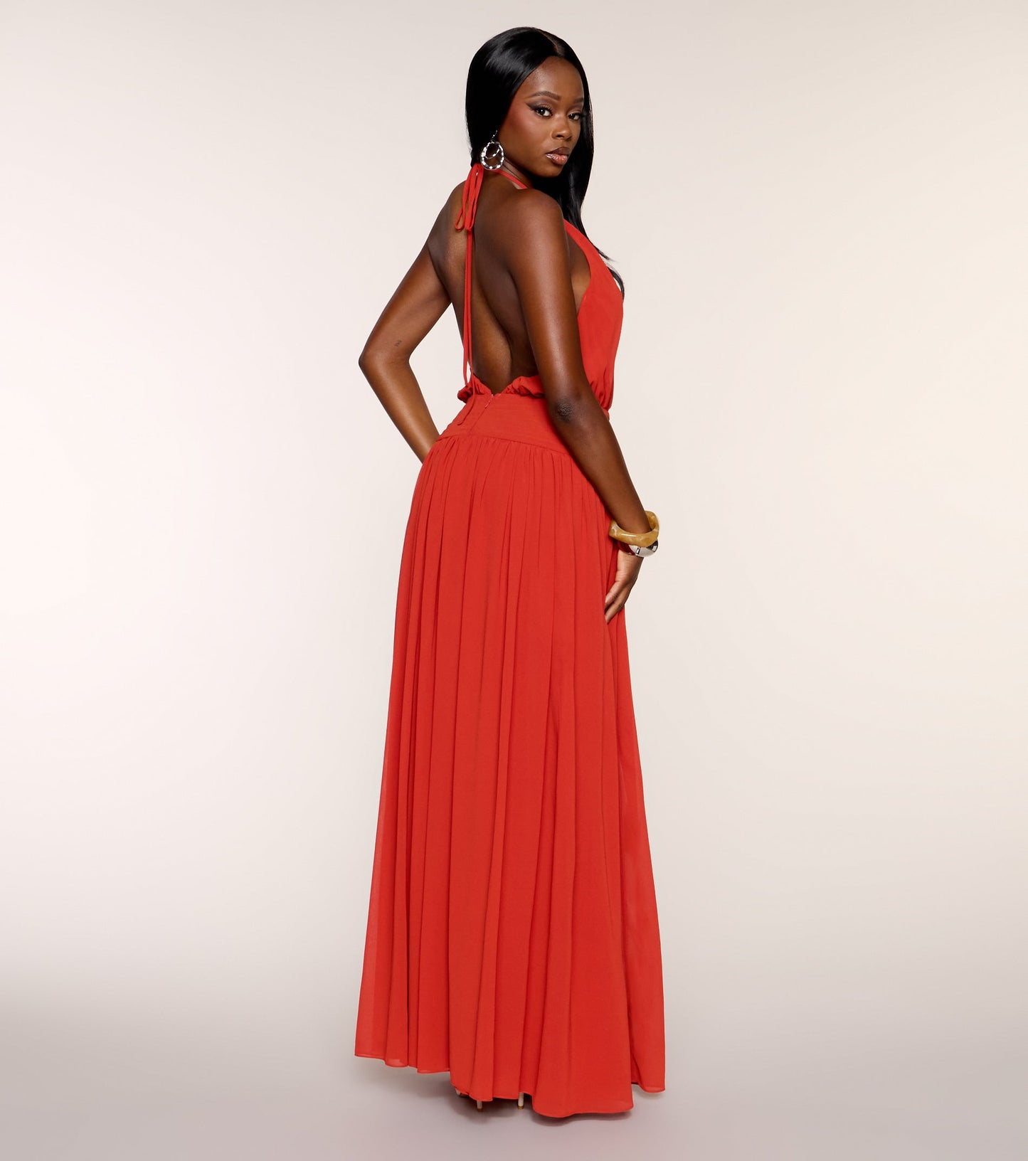 Analia Chiffon Halter Cutout A-Line Dress