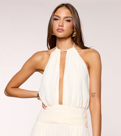 Analia Chiffon Halter Cutout A-Line Dress