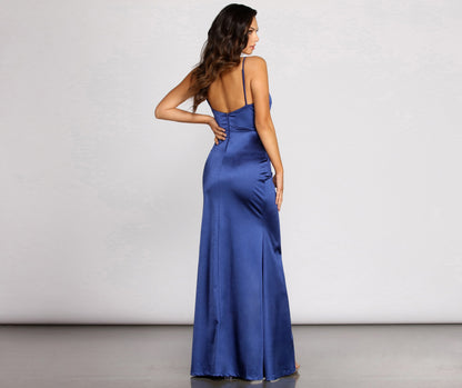 Almira Satin Wrap Evening Gown