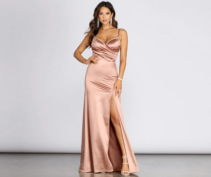Amelia Formal High Slit Satin Dress