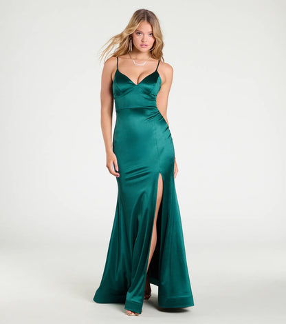 Amy Mermaid Slit Satin Formal Dress