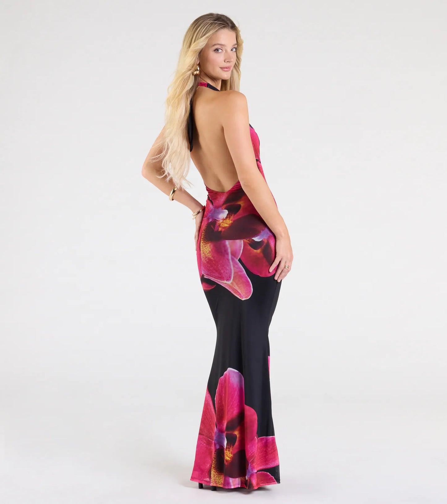 Alluring Vibe Floral Mesh Bodycon Maxi Dress