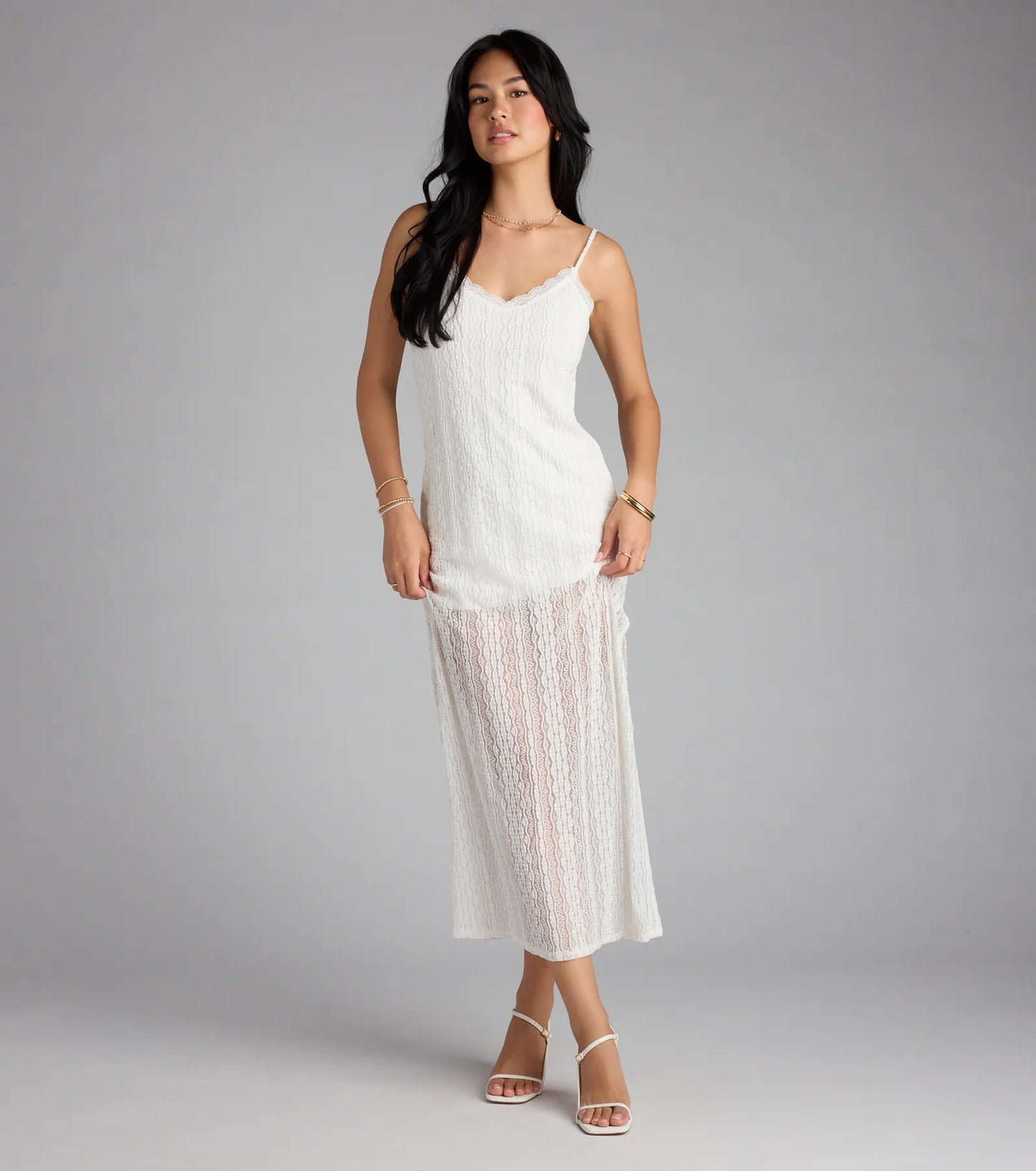 All Eyes on You Lace Low Back Midi Dress
