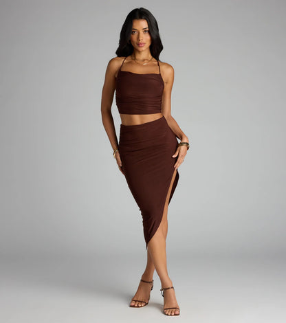 Always Happy Hour Cowl Neck Crop Top