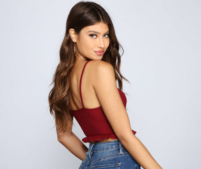 All The Deets Ruffled Crop Top