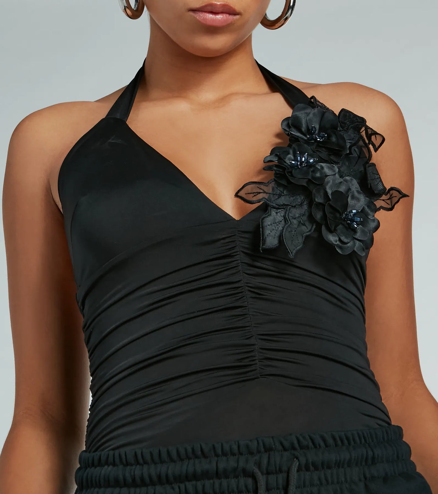 Always Polished Halter Floral Applique Bodysuit