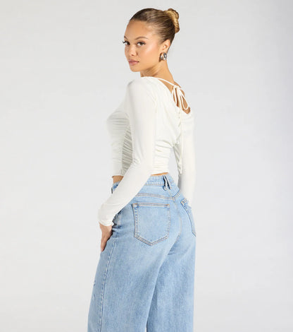 All The Love One-Shoulder Tie Back Crop Top
