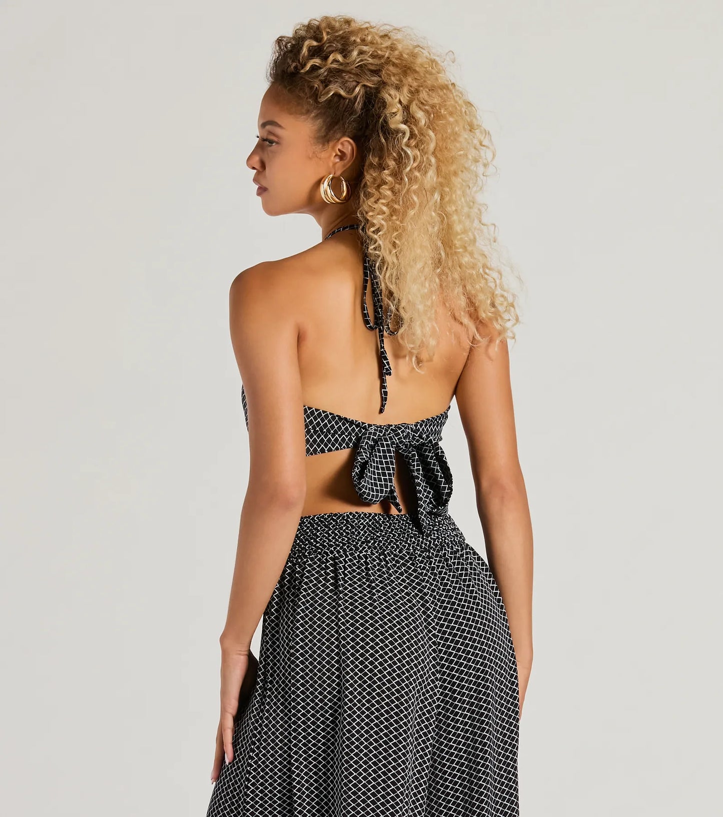 All Set Up Geometric Bandeau Halter Crop Top
