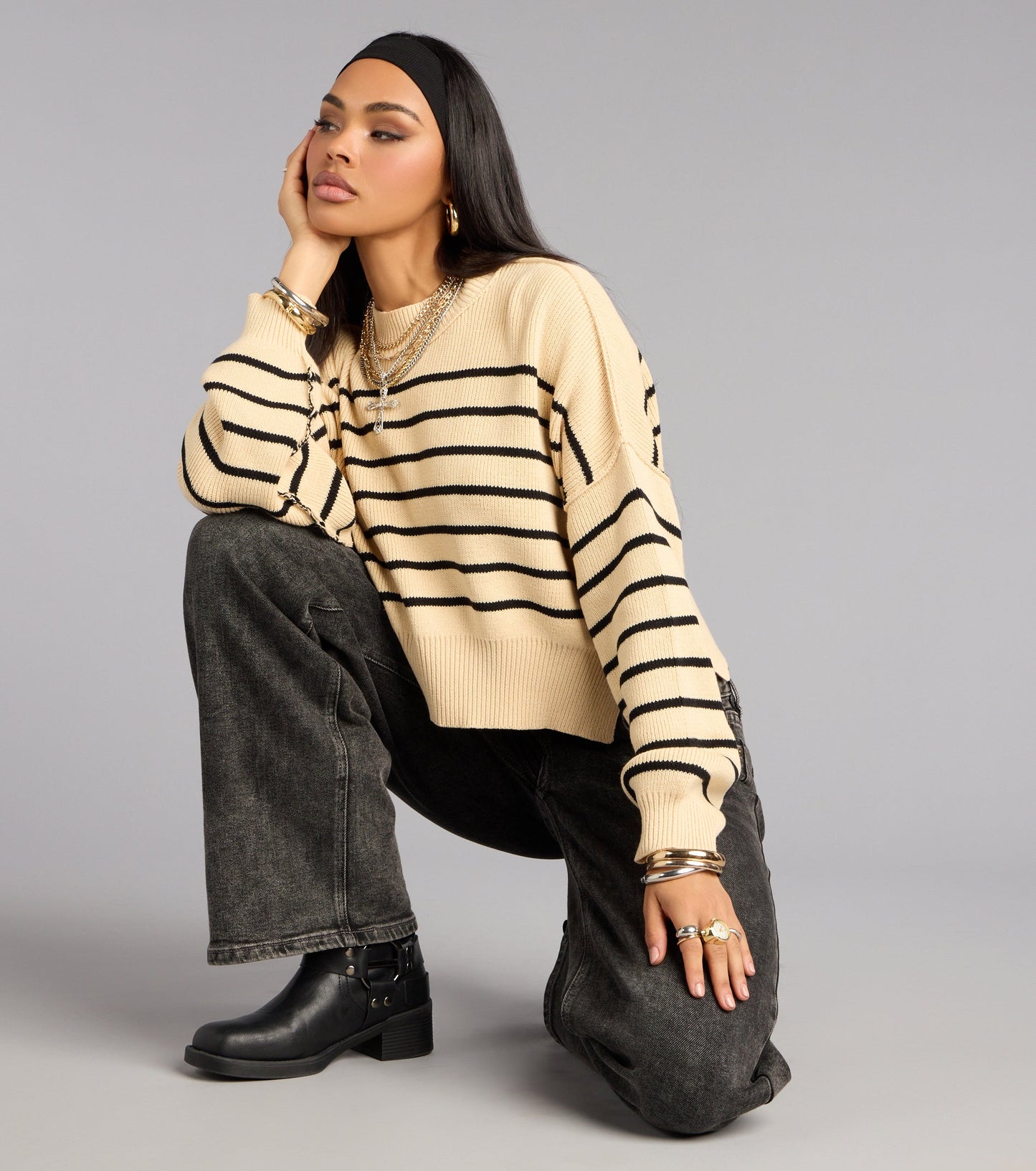 All Day Cute Striped Knit Sweater