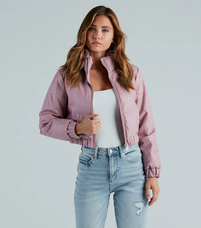 Always Slick Faux Leather Puffer Jacket